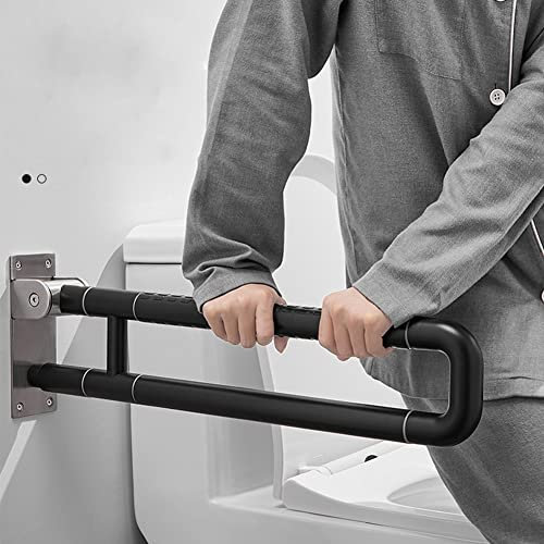 HOTRA Wc Griff Klappbar Aufstehhilfe Toiletten Stütz-haltegriff Behindertengerecht Stützklappgriff Haltegriffe für Senioren Bad Schwarz Edelstahl (Size : 60cm)