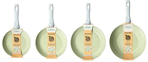 Salter COMBO-7530 Earth Frying Pan & Stir Fry Set – 4 Piece Healthy Ceramic Non-Stick Coating, PFAS-Free Induction Cookware, Aluminium Skillets, Easy Clean, PFOA/PTFE-Free, Stay Cool Handle, Green