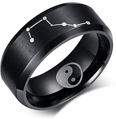 Stfery Ringe Edelstahl Big Dipper und Bagua Karte Ringe Schwarz Band Ringe zum Valentinstag, Größe 60 (19.1)