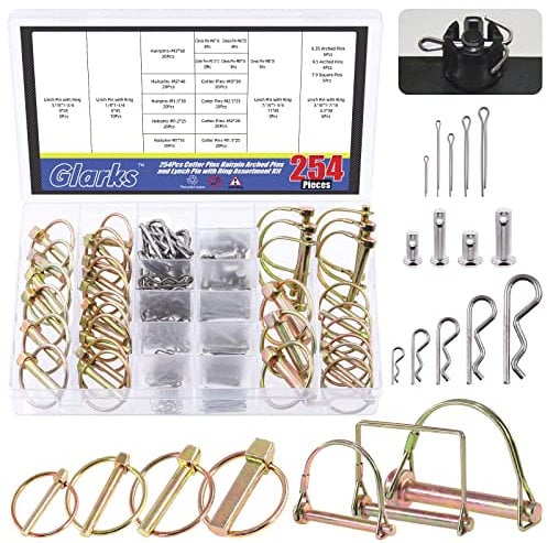 Glarks 254Pc Mixed Linch, Clevis, Cotter & R Clip Assortment Kit; 5 Styles for Trucks, Cars & Trailers