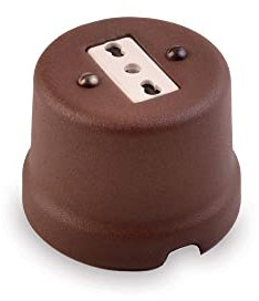 Amarcords - Presa elettrica in porcellana bipasso 10/16 ampere. Presa di corrente bivalente vintage in ceramica colore CORTEN