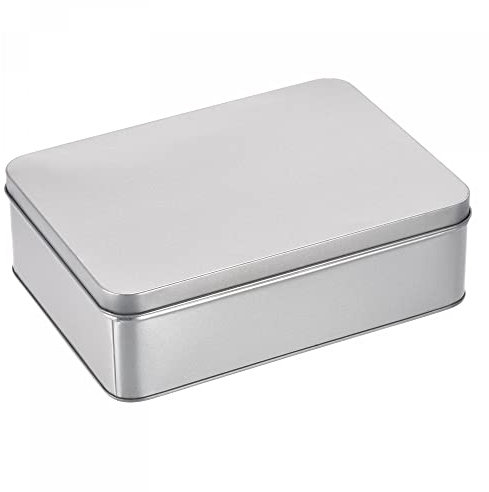 sourcing map Metal Tin Box, 8.66 x 6.3 x 2.72 Rectangular Empty Tinplate Storage Containers with Lids, Silver Tone