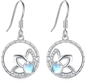 Lotus 925 Sterling Silber Mondstein Ohrringe Hängend - Yoga Schmuck Valentinstags Geschenke für Mädchen