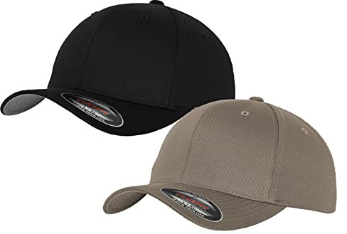 2er Flexfit Unisex Wooly Combed Cap Baseball Caps graue Unterseite S M L XL XXL Basecap Mütze, S/M, 1x Schwarz + 1x Grau + 1x HL-Kauf Notizblock