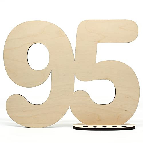 Gästebuch Holz Deko Schild Zahl 95 - zum selbst beschriften als Geschenk mit Ständer und Geburtstagskerzenhalter - für 95 Geburtstag Deko, 95 Jahre Jubiläum oder Hochzeit