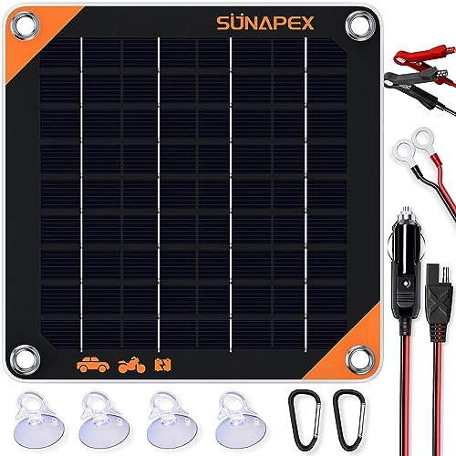 SUNAPEX 5 Watt Solar Car Battery Charger 12 Volt Waterproof Solar Powered Battery Charger & Maintainer 12v Solar Trickle Charger for Car Boat RV Marine Trailer Battery