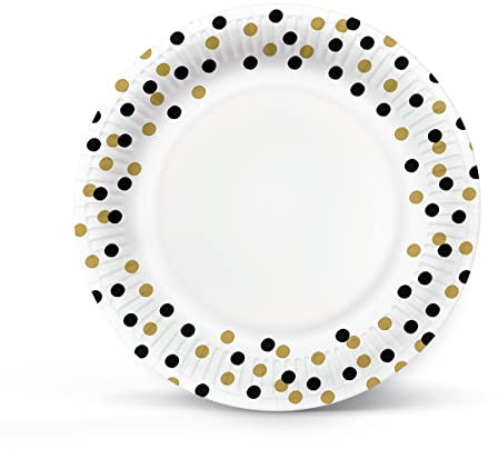 PAW - Assiette Jetable en Carton (23 cm) I Lot de 8 Assiettes Jetables I Idéale pour Barbecue, Anniversaire ou Fête I Assiette Jetable Anniversaire - Confetti (gold-black)