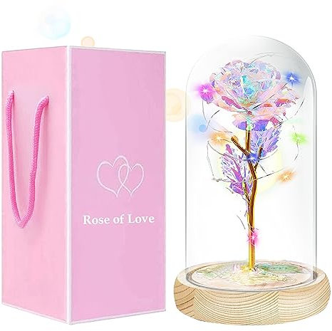 La Bella Y La Bestia Rose En Cúpula De Cristal,Rosa eterna en cúpula de Cristal,Rosa mágica con Tira de luz LED,Regalo Rosa para Aniversario,Día de San Valentín,Día de la Madre y cumpleaños