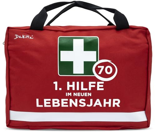 Erste Hilfe Tasche zum 70. Geburtstag – Lustiges Geschenk für Männer & Frauen - Als Verpackung für Kleinigkeiten – 28×18×8 cm – rot, ohne Inhalt
