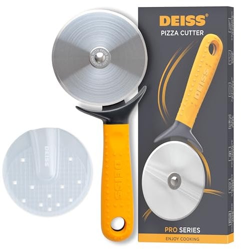 Deiss Pro Heavy Duty Pizza Cutter with Wheel Slicer - Stainless Steel Sharp Smooth Pizza Cutter Wheel with Easy Grip Non-Slip Handle, Dishwasher Safe