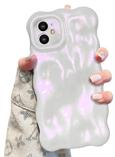 UEEBAI Case for iPhone 12 6.1 inch, Cute Solid Color Curly Wave Shape Shockproof Soft TPU Bumper Phone Case, Candy Color Water Ripple 3D Silicone Slim Pretty Case Non-yellowing Cover, Pearl Pink