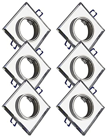 Trango 6er Set 6729S-06AK *CRYSTAL* LED Deckenstrahler aus Glas handgeschliffen & Alu inkl. 6x GU10 Lampenfassung direkt 230V - Einbauleuchte, Einbauspots, Deckenleuchte, Badleuchte, Deckenlampe