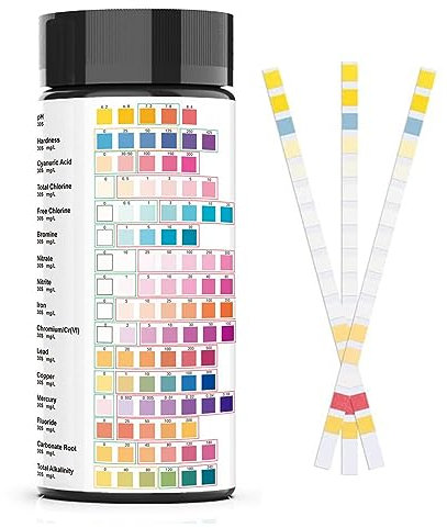 Luckxing 1 Wassertester Trinkwasser, Wasserteststreifen Trinkwasser 100 Stück Teststreifen Für Leitungswasser, Wasserqualitätstest -Wert, Alkalität, Härte, Blei-, Kupfer-, Eisen-, Schwefelwassersto