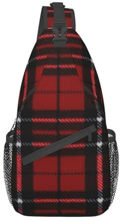WURTON Runner Bull Totenkopf-Rucksack, Schultertasche, Reisetasche, Wandern, Brusttasche, Tagesrucksack, Rot und Schwarz kariert, Einheitsgröße