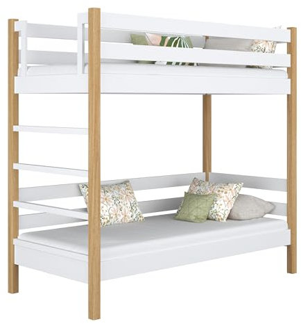 N-Wood N03 Etagenbett, Kinderbett 90x190 cm, aus Eichenholz, 2 Leitermontageseiten: Links oder rechts, sichere abgerundete Kanten, Stabile Massivholzkonstruktion, Hochwertige Materialien, Weißeiche
