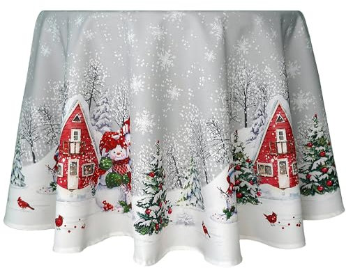 texpot Tischdecke 150 cm rund Schneemann Weihnachten Winterdorf