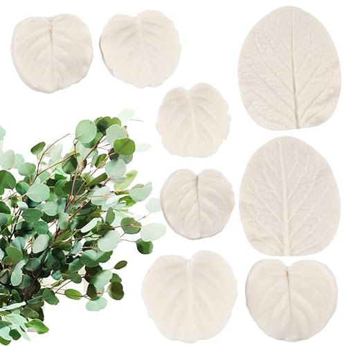Blatt-Silikonform für Fondant, Eukalyptusblätter, Blütenpaste, Eukalyptusblätter, 4 Stück, für Kuchendekoration, Cupcake-Topper, Schokoladenbonbons, Polymerton