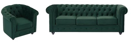 Vente-unique - Sofa 3-Sitzer & Sessel - Samt - Grün - Chesterfield