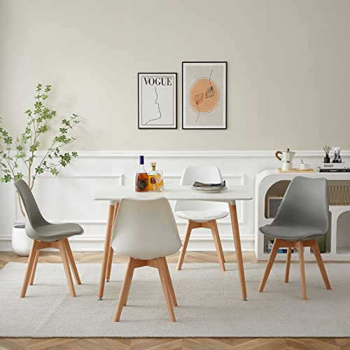 LafeuR Esszimmergruppe Esstisch mit 4 Stühlen, Essgruppen für 4 Personen, 4er Set Esszimmerstühle mit Tisch für Wohnzimmer Küche Büro(Weiß Tisch + 2 Weiß & 2 Grau Stühle)