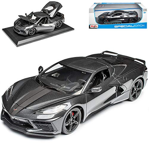 Generisch Chevrolet Chevy Corvette C8 Singray Coupe Dunkel Grau Metallic Fast Schwarz Ab 2020 1/18 Modell Auto