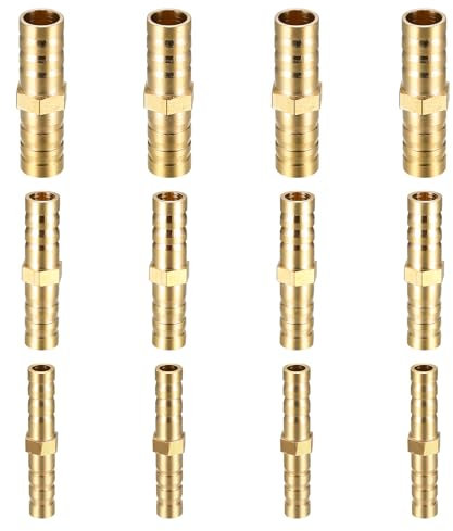 12 Pezzi Raccordi In Ottone per Tubo, Raccordi Per Tubi Flessibile 6mm 8mm 10mm, Raccordo Portagomma Ottone, Barb Raccordo Adattatore in Ottone per Tubo Gas Acqua Olio