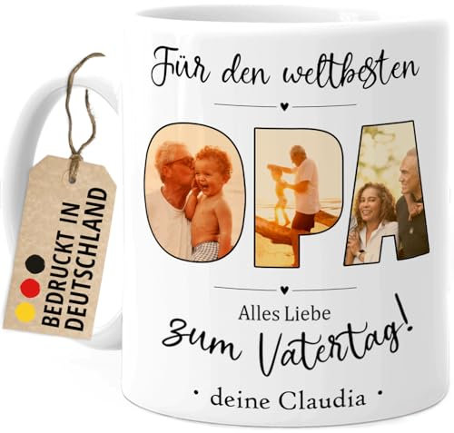 Tassenliebling® Opa Tasse mit Fotos personalisiert - Fototasse mit eigenen Bildern selbst gestalten - Bester Opa Großvater Geschenk zum Vatertag, Opatag