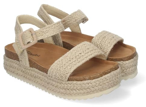 shoes&blues.es 84700 Sandalia de Plataforma Bio para Mujer, Comodas, con Pala y Talon Abierto, Cierre de Hebilla, Ideales para Primavera Verano Beige Talla 38