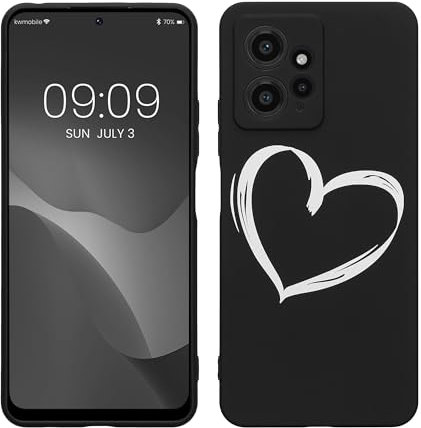 kwmobile Carcasa Compatible con Xiaomi Redmi Note 12 (4G) - Funda móvil TPU - Dibujo de corazón Blanco/Negro