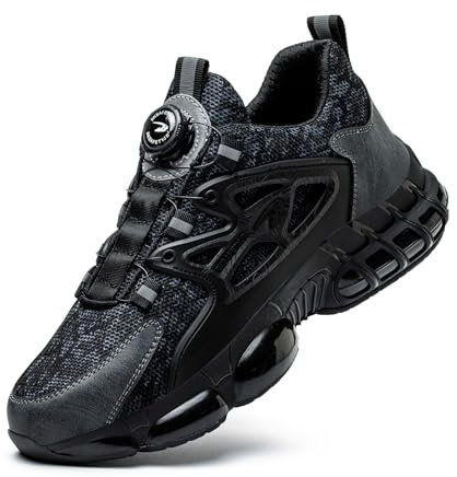 GemChve Chaussures de Sécurité Hommes Femmes Basket Légère Respirante Travail Antidérapante avec Embout en Acier Black 42 EU