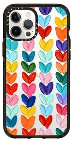 CASETiFY Impact Schutzhülle für iPhone 12 Pro Max, militärische Qualität, Falltest, 2,5 m Fallschutz, klare gepunktete Herzen – Transparentes Schwarz