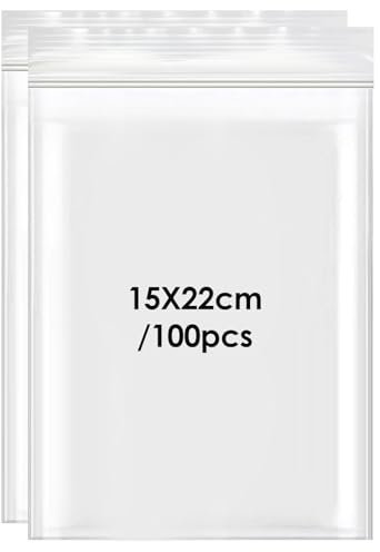 100 Stück Zip Beutel, 15x22cm Kleine Plastiktüten mit Verschluss Zipper Beutel Kleine Verschlussbeutel Polybeutel Tüte Plastikbeutel Druckverschlussbeutel Wiederverschließbar 80µ für Nuss, Süßigkeiten