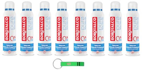 8x Borotalco Puro Duft von Brezza Marina Deodorante Deo Spray,0% Aluminiumsalze,Trockene Wirksamkeit, Anti-Geruch,150ml + Beni Culinari Kostenloser Schlüsselanhänger