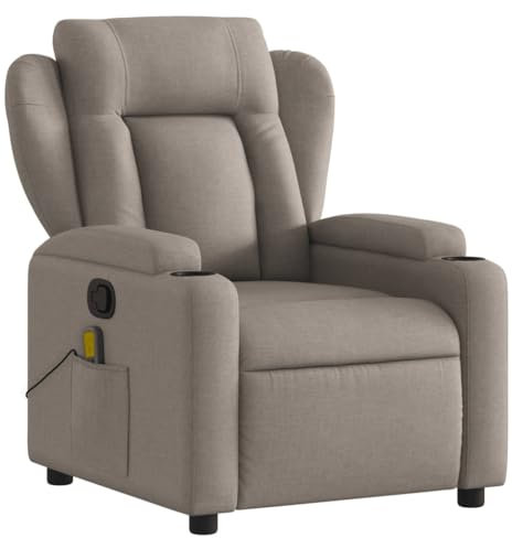 KOIECETA Massagesessel Sessel Verstellbare Rückenlehne Fernsehsessel Relaxsessel mit Vibrationsfunktion Liegesessel Polstersessel Ruhesessel TV Sessel Taupe Stoff
