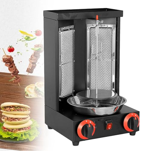 Hydravex Commercial Vertical Broiler Doner Kebab Propane Gas Machine Smokeless Barbecue Grill for Restaurant Home Kitchen, with Temperature Adjustment and 360° Rotating,Black-TwoHeads