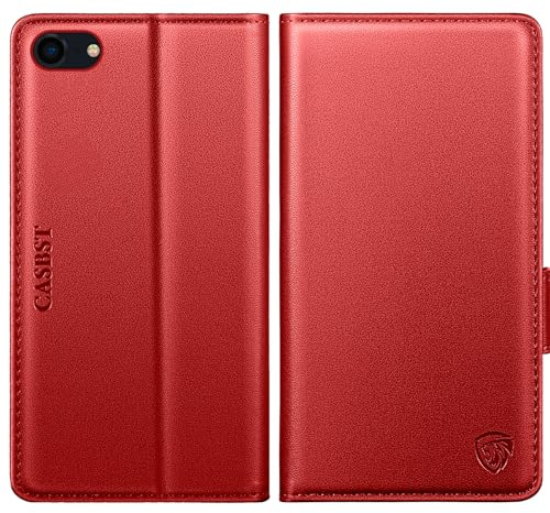 CASBST for iPhone 7, iPhone 8, iPhone SE 2022/2020 Case, Kickstand Flip Leather Wallet Book Case with Card Slots Shockproof Magnetic Closure Protective Phone Case Cover for iPhone 7/8/SE - Red