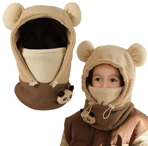 AYPOW Cagoule d'hiver Thermique Enfants, Cagoule Enfant Polaire Tour de Cou Chapeau Réglable Cache Cou Oreilles Bonnet Masque de Ski Balaclava Animal, Cagoule Hiver Garçon Fille pour Enfant 4-10 Ans
