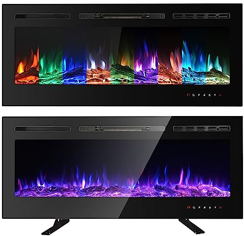 M.C.Haus Chimenea eléctrica con Pantalla táctil y Panel de Cristal Colorido para inserción de Llama – Calefacción de Pared – Mando a Distancia con Cristal y Troncos – 900/1800 W (102 cm), Negro