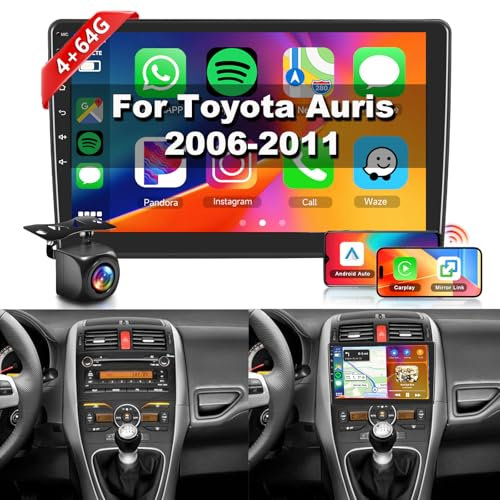 【4+64G】 Hodozzy Carplay Autoradio für Toyota AURIS 2006-2011 Android Autoradio mit Navi,10 Zoll Touchscreen mit Android Auto/WiFi/GPS/RDS/FM/Bluetooth/USB