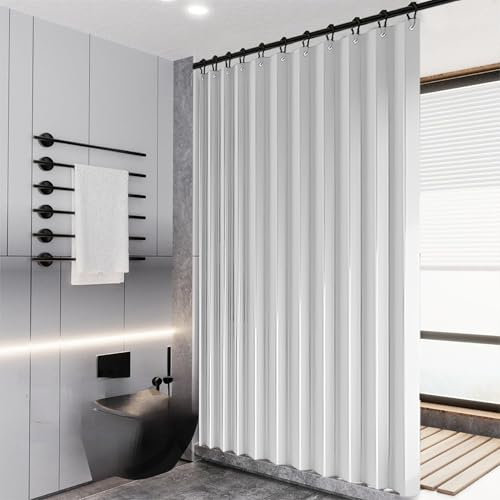 BOYOUTH Rideaux de douche pliables en accordéon en tissu imperméable et plissé pour salle de bain, baignoire, hôtel, spa, blanc, 140 x 200 cm