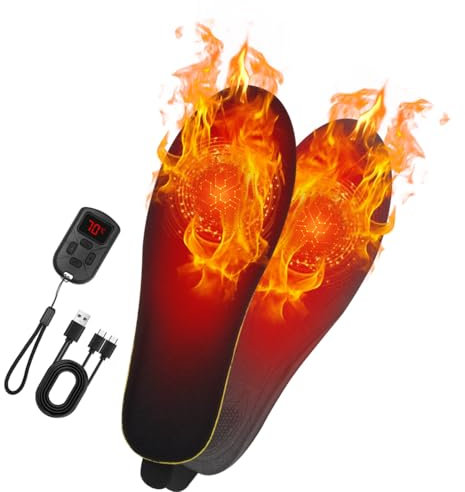 Beheizbare Sohlen mit 2600mAh Akku & USB-Ladung, 3 Heizstufen Wärmesohlen für Schuhe, LED Digitalanzeige & Fernbedienung, wiederaufladbare Thermo-Einlegesohlen, max. 70°C, perfekt für kalte Tage