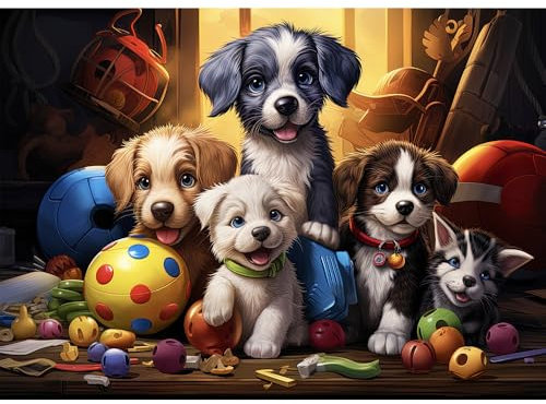 HUADADA Puzzle 1000 Teile-Puzzle 1000 Teile Erwachsene -Fünf extrem süße Hunde Klassische Puzzles Geschenk