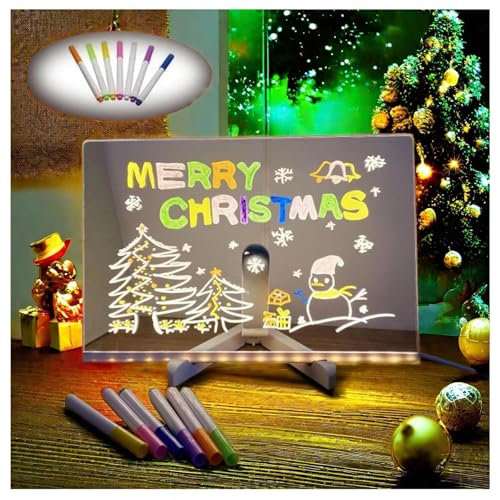 Hazomeu Tableau Lumineux avec Support Réglable et Stylo 7 Couleurs Tablette LED Acrylique Essuyable Boite Lumineuse Message LED,30x20cm
