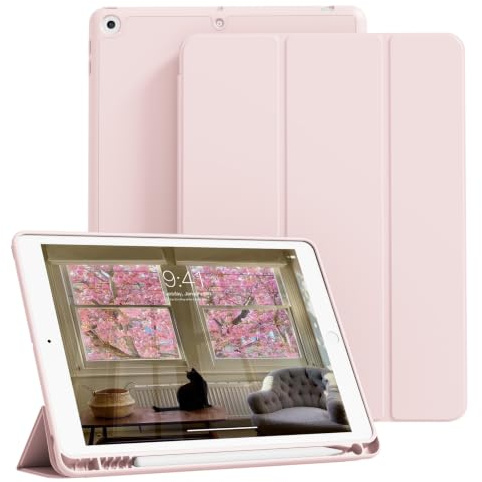 ZOPSGYU Coque pour iPad 9/8/7ème Génération 2021/2020/2019, Rose | pour iPad 10.2 Pouces avec Porte-Crayon, Étui Souple en TPU Antichoc, Ultra-fin et léger, Veille/Réveil Auto