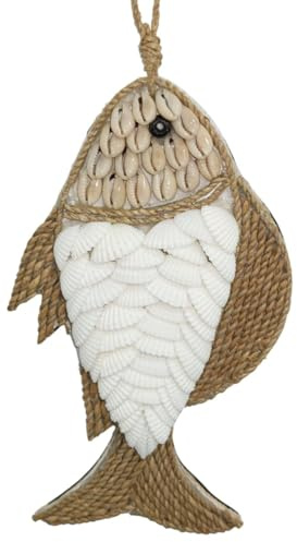 Villa Métisse Hängeleuchte Fisch aus Muscheln und Seegras, 17 cm | Deko am Meer