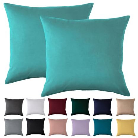 Beqnat Kissenbezug 40x40 2er Set, Türkis, 100% Mikrofaser | Kopfkissenbezug 40 x 40 cm Für Kissen, kissenhüllen 40x40 mit Reißverschluss, Bügelfrei & Knitterfrei, Waschbar bis 60°