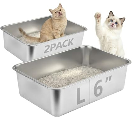 Homegroove Edelstahl Katzenklo 2er Set – XXL Katzentoilette aus Metall mit Hohem Rand, Anti-Geruch & Einfacher Reinigung – Extra Großes Katzenklo für Große Katzen (2 Stück, 45x35x15 cm)