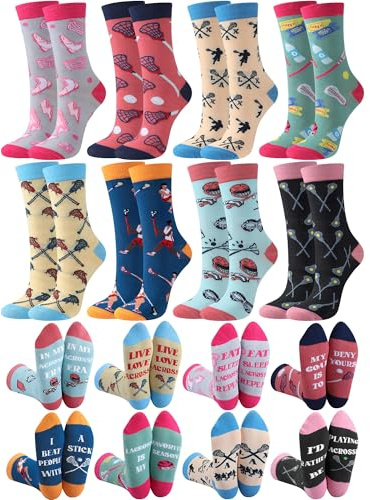 Skicuff 8 Pairs Funny Lacrosse Socks for Women Teens Girls Novelty Sports Socks Senior Night Graduation Gifts Team Party Favors for Lacrosse Lover Team Players Coaches