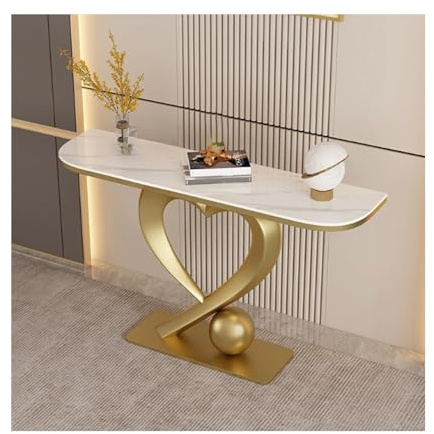 AYHARYLH Console Demi-Lune pour Entrée, Canapé Ultra Étroit avec Plateau Marbre et Pied en Métal en Forme de Cœur, Style Moderne & Rétro pour Couloir(Gold,100cm/39.3in)
