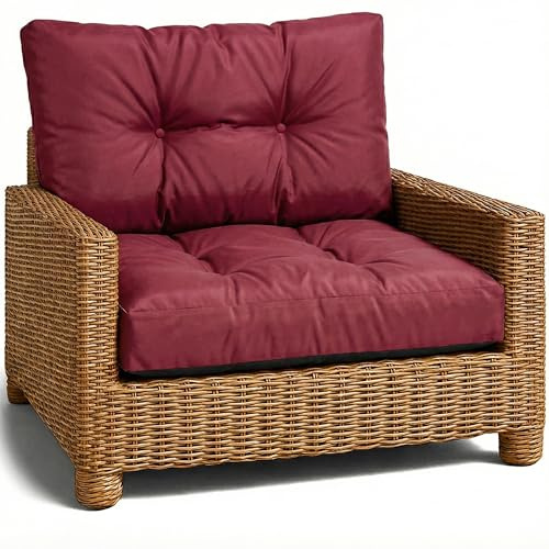 Sitzpolster Gartenmöbel Lounge Kissen Outdoor Auflagen Rattanmöbel Balkon | Set: 60x60 cm und 40x60 cm Auflagen für Sessel Stuhl Garten Terrasse wasserabweisend gesteppt dick weich Bordeaux