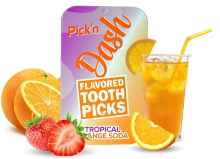 Dash Liquids - Zahnstocher mit Geschmack- flavored toothpicks - zum Abgewöhnen unliebsamer Angewohnheiten in praktische Metalldose Inhalt: 100 Stück (Tropical Orange Soda)